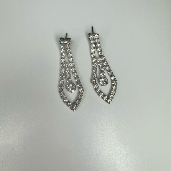 Earrings – Vintage 1950s Rhinestone Marquise Drop Dangles - Picture 3 of 4